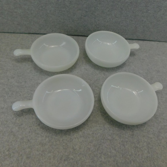 Vintage Milk White Glass Multi - Purpose Bowl with Handle - Set of 4 - Picture 11 of 14